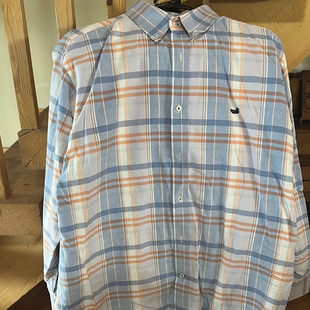Blue and Orange Plaid Men's Shirt